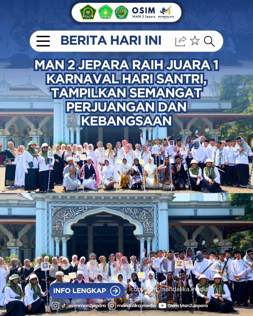 MAN 2 Jepara Raih Juara 1 Karnaval Hari Santri, Tampilkan Semangat Perjuangan dan Kebangsaan