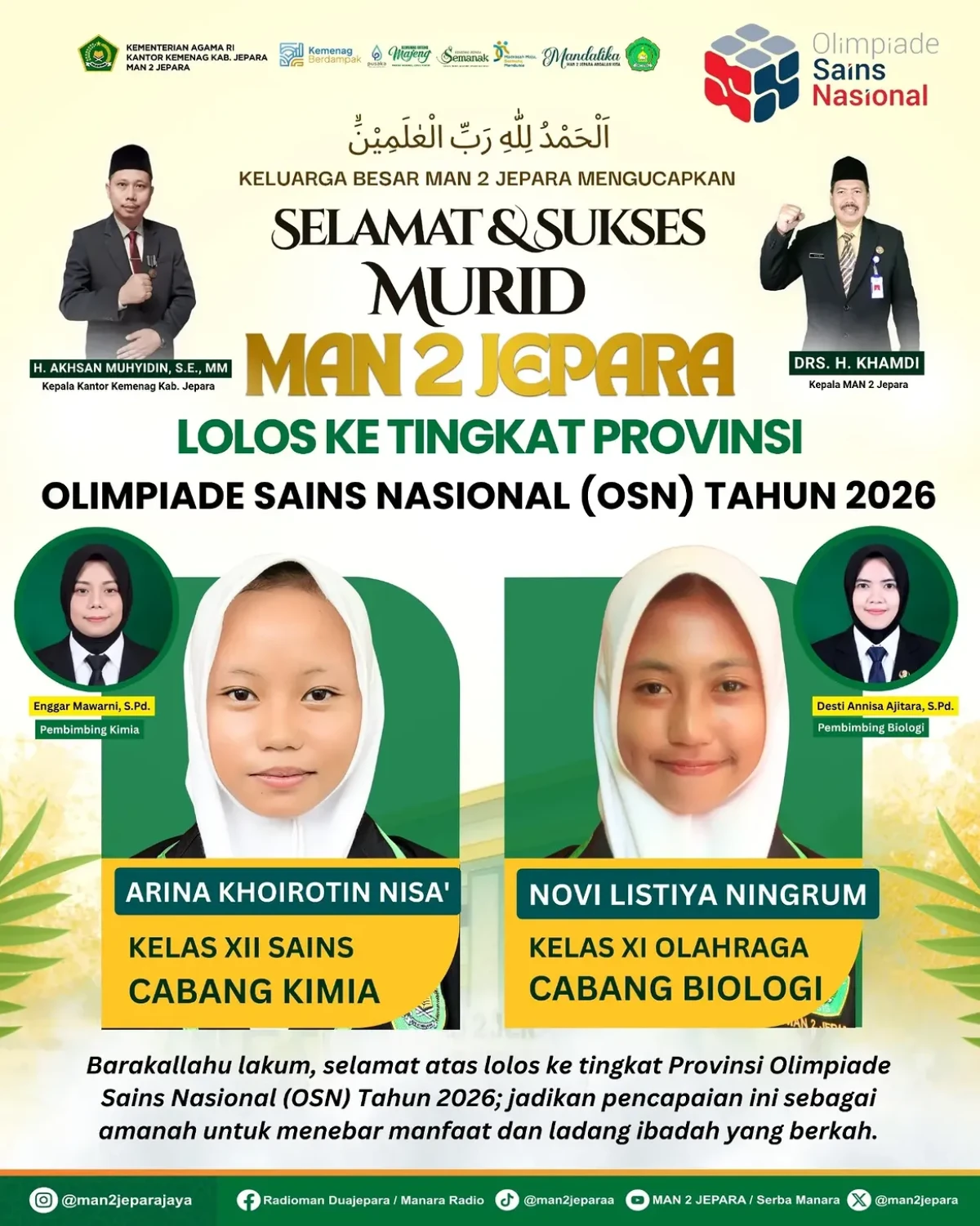 Juara 1 Lomba OSN Kabupaten Mapel Kimia