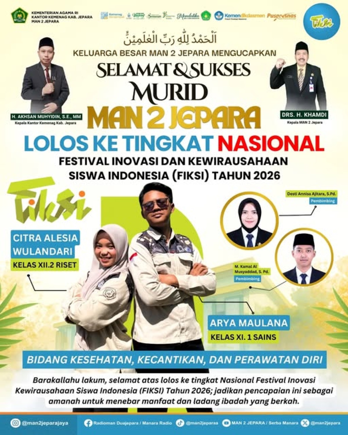 Lomba Festival Inovasi dan Kewirausahaan Siswa Indonesia (FIKSI) Tahun 2026 bidang Kesehatan, Kecantikan, dan Perawatan Diri